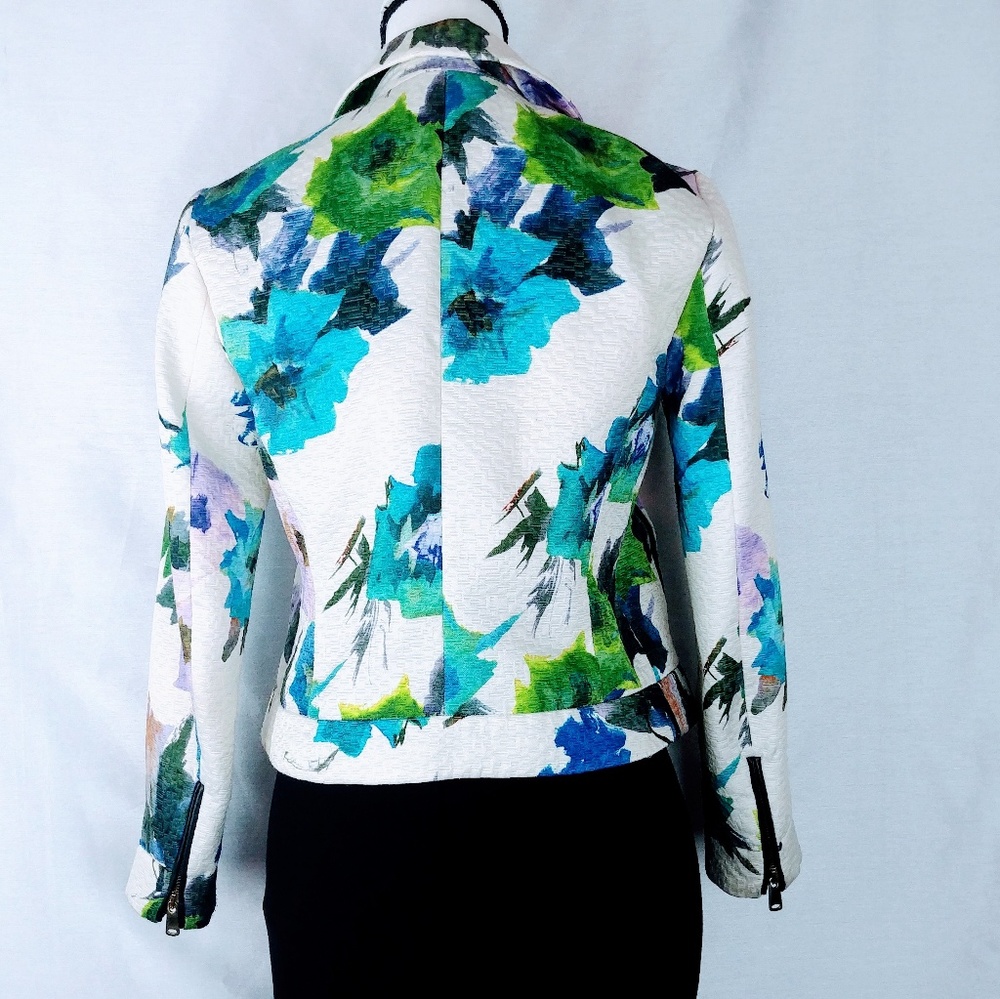 Zara Basic Floral Multicolor Cropped Bomber Jacket - image 3